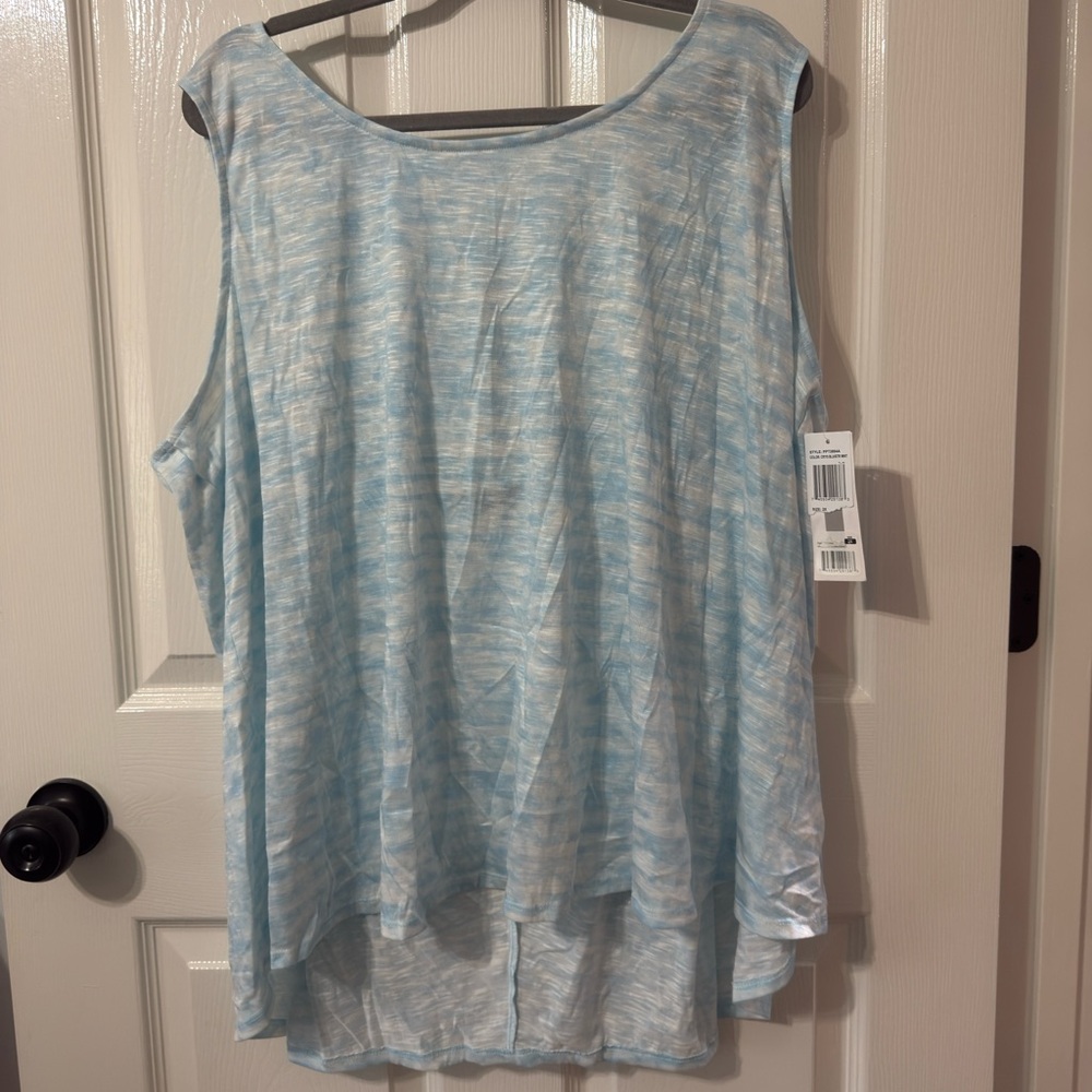 Light Blue Marled Sleeveless Tank Top - Relaxed Scoop Neck